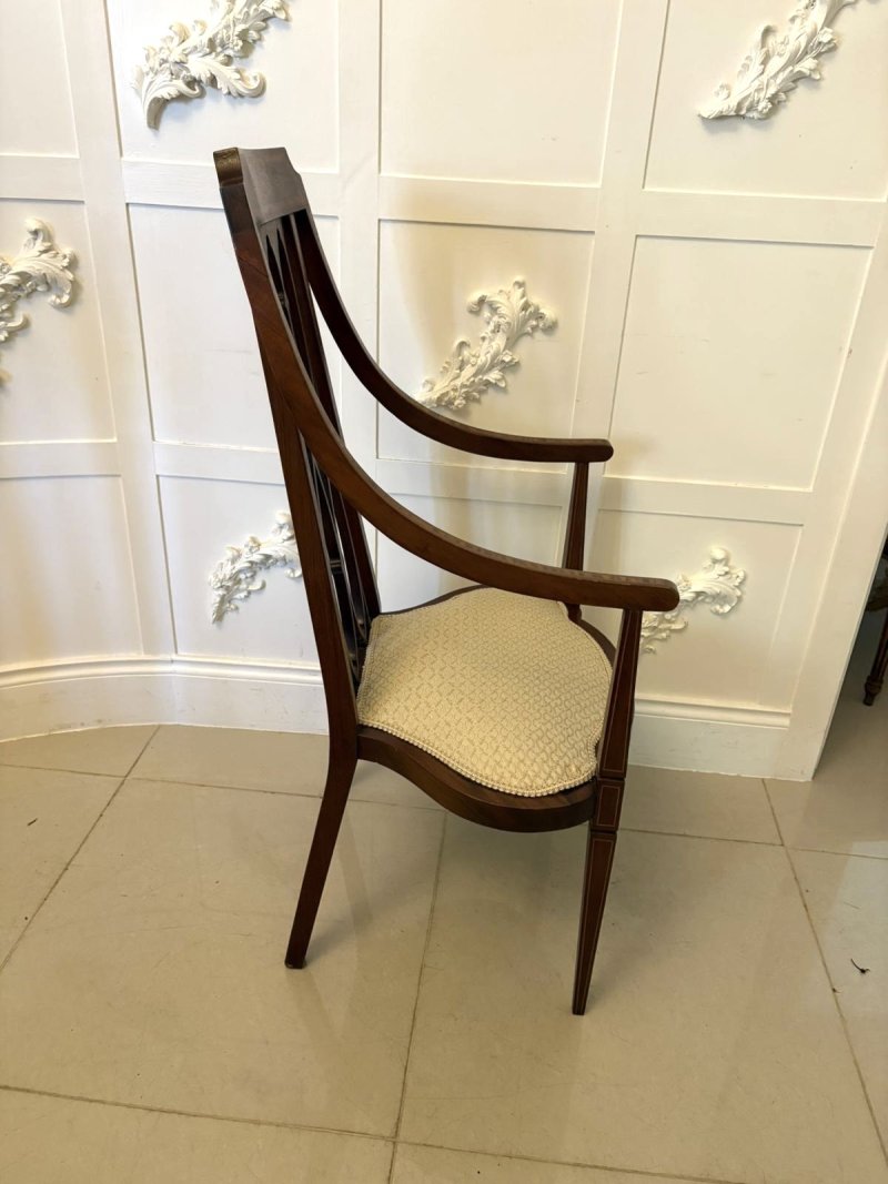 Unusual Antique Victorian Inlaid Mahogany Armchair - Image 4